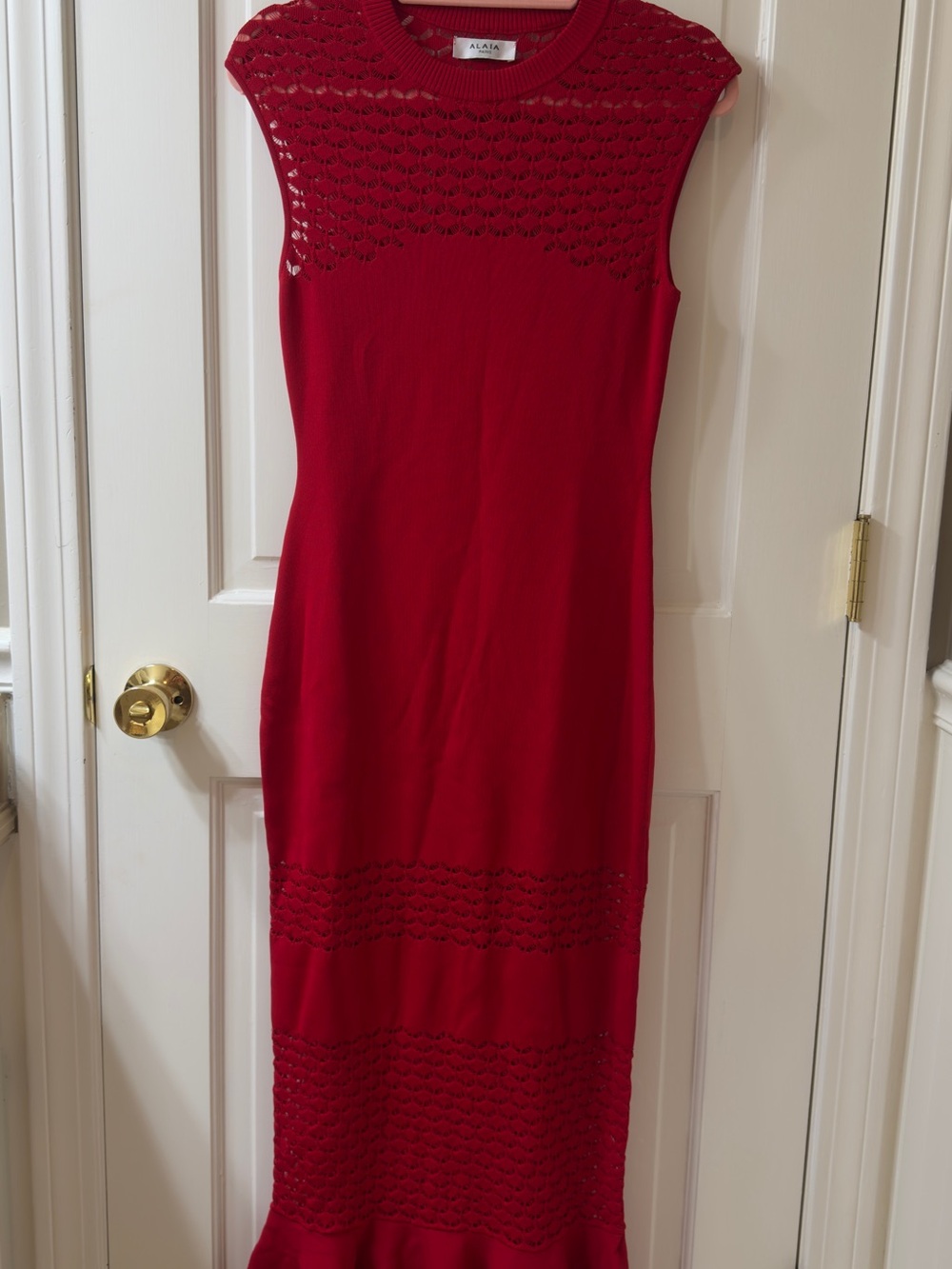 Alaia Red Sleeveless Knit Maxi Dress